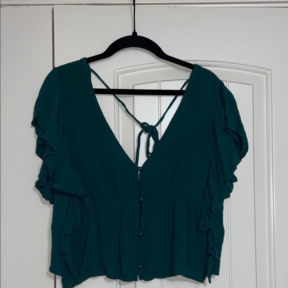 Altar'd State Deep Teal Ruffle Blouse
